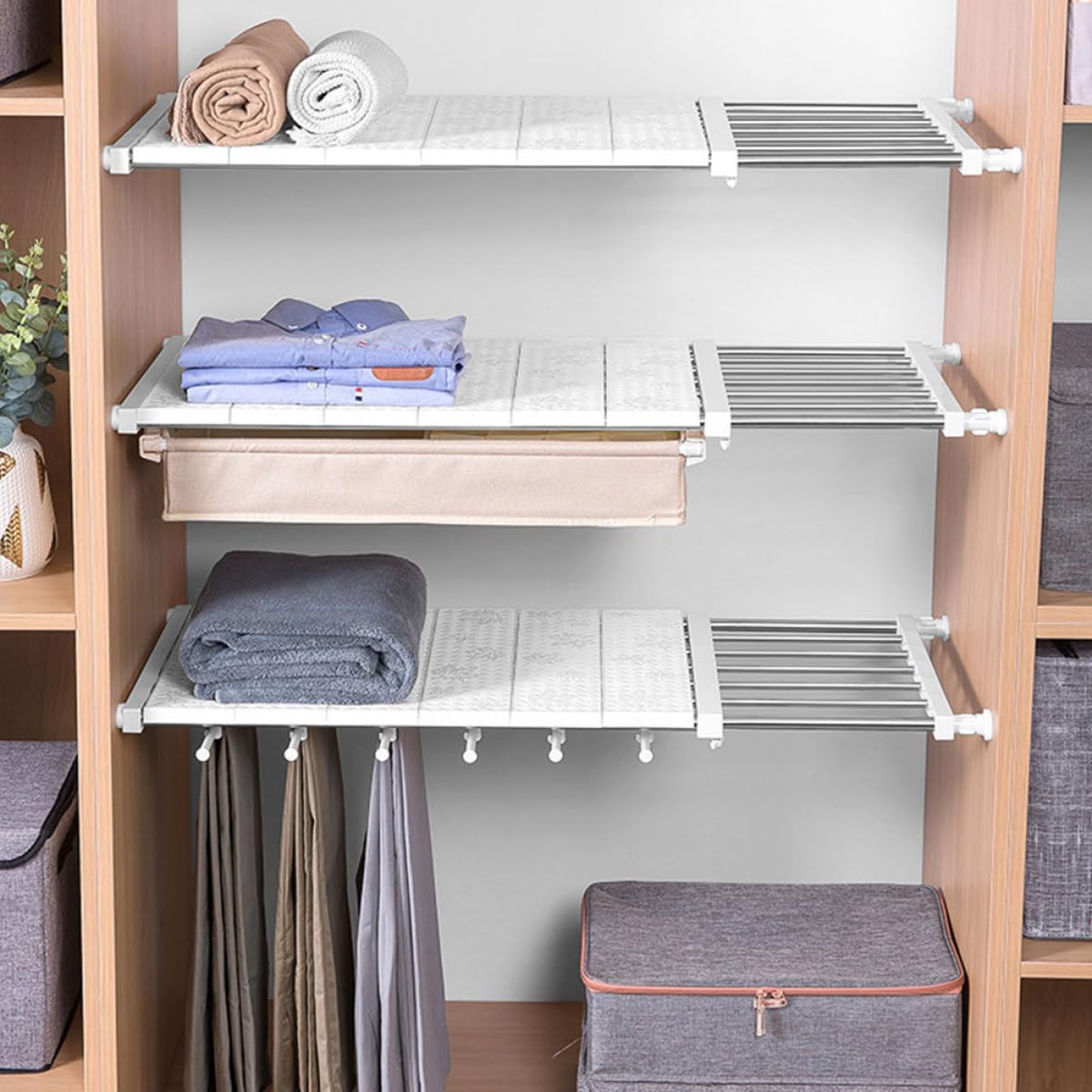 Separador de estante ajustable para armario, extensible de 33 a 53 cm, para ropa y zapatos, separador de armario blanco para el hogar y el armario