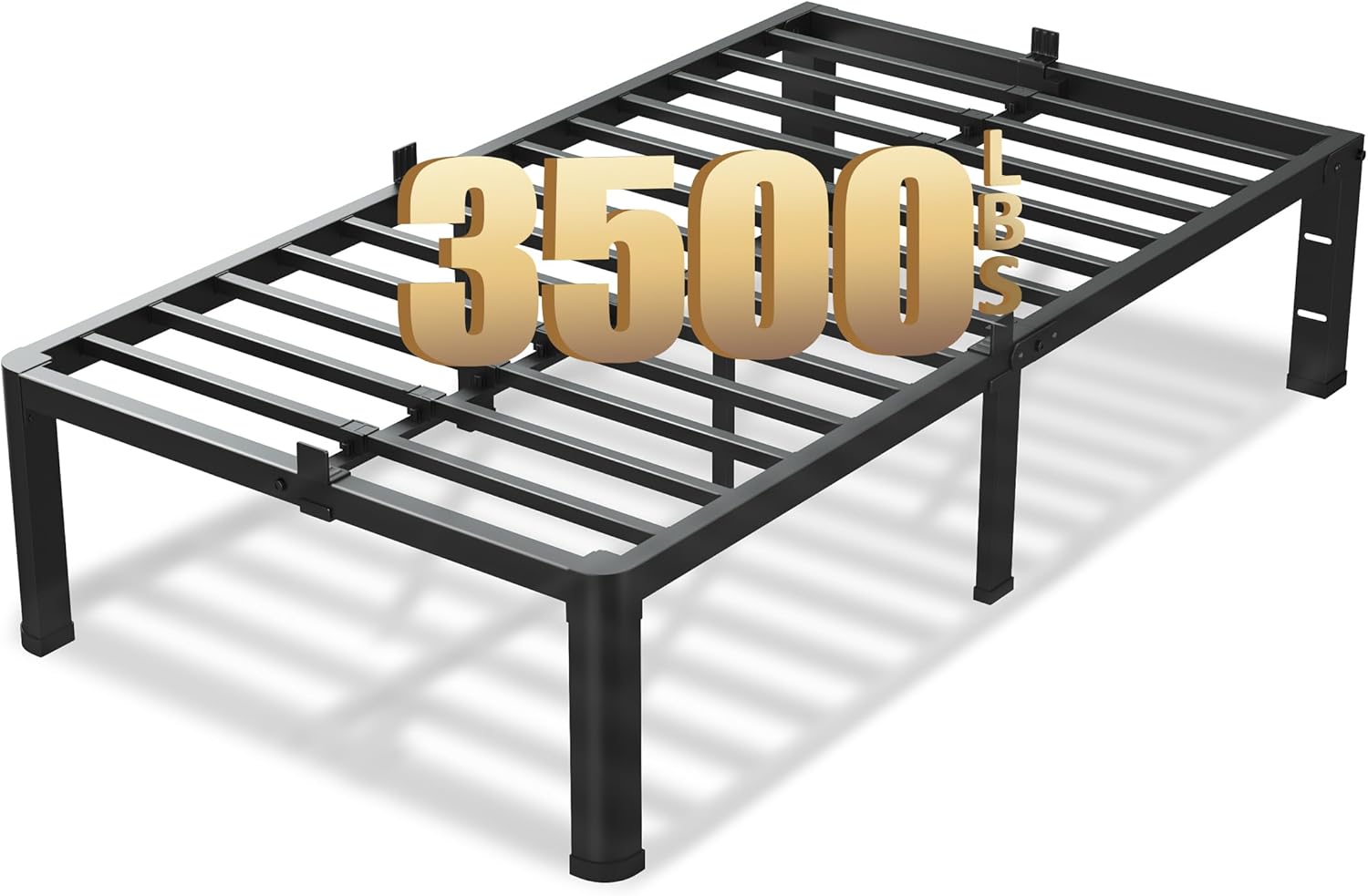 16 Inch Twin Size Bed Frame, 3500Lbs Heavy Duty Metal Platform with Round Corner Le...