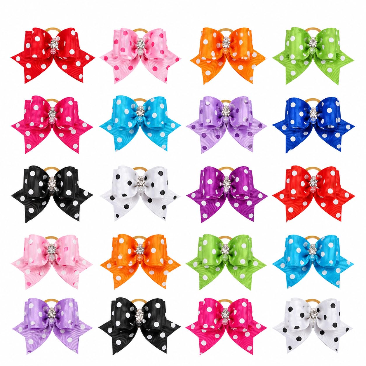 Fiocchi per Pelo di Cani e Gatti a Pois con Elastico, Accessori per Animali Domestici, Colori Casuali, ca. 6 x 4 x 2 cm