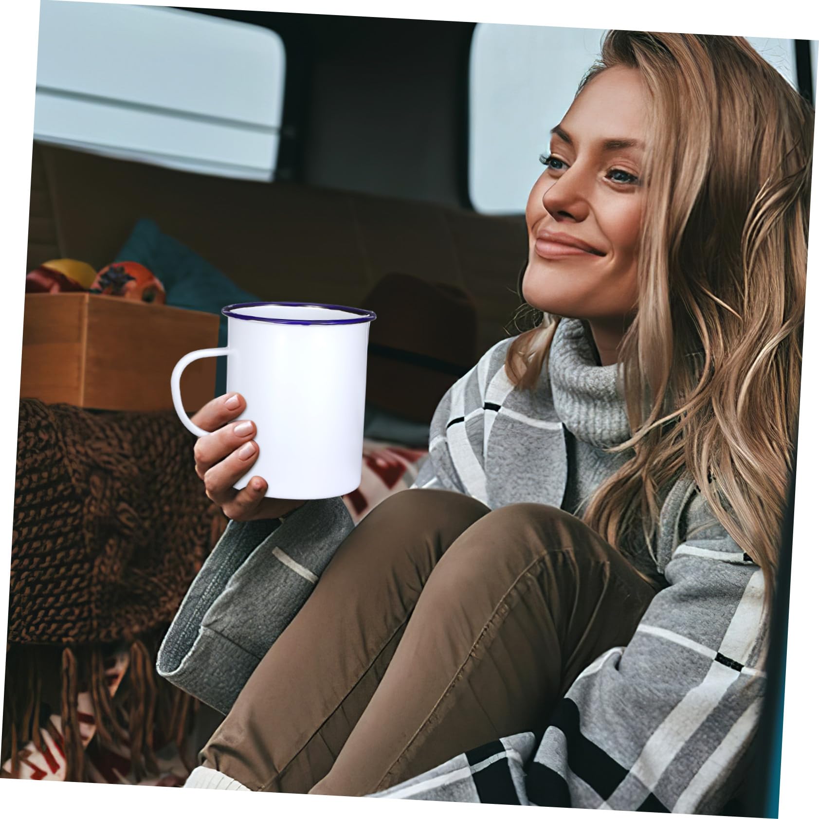 VILLCASE Tazza Smaltata per Casa Resistente e Spessa Mug Vintage per Acqua Calda Caffè e Tè con Base Antiscivolo per Inverno e Campeggio