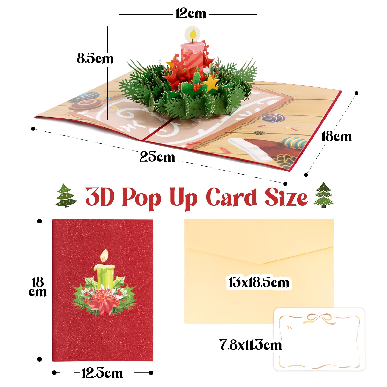 Pop-up Weihnachtskarte 3D - Bunte Grußkarte Mit Umschlag Für Weihnachtsdekoration