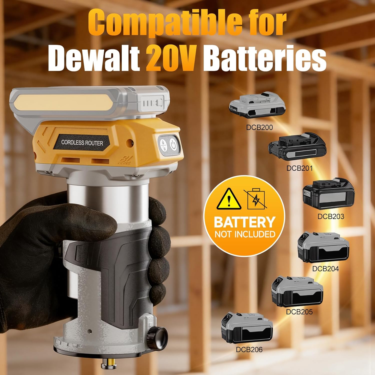 Brushless Cordless Router for Woodworking, Compatible with 20V Battery (Battery Not Included), 6-Speed, 30000-RPM Trim Router, Aluminum Base, 6-Pcs Trim Bits for Edge Trimming, Grooving