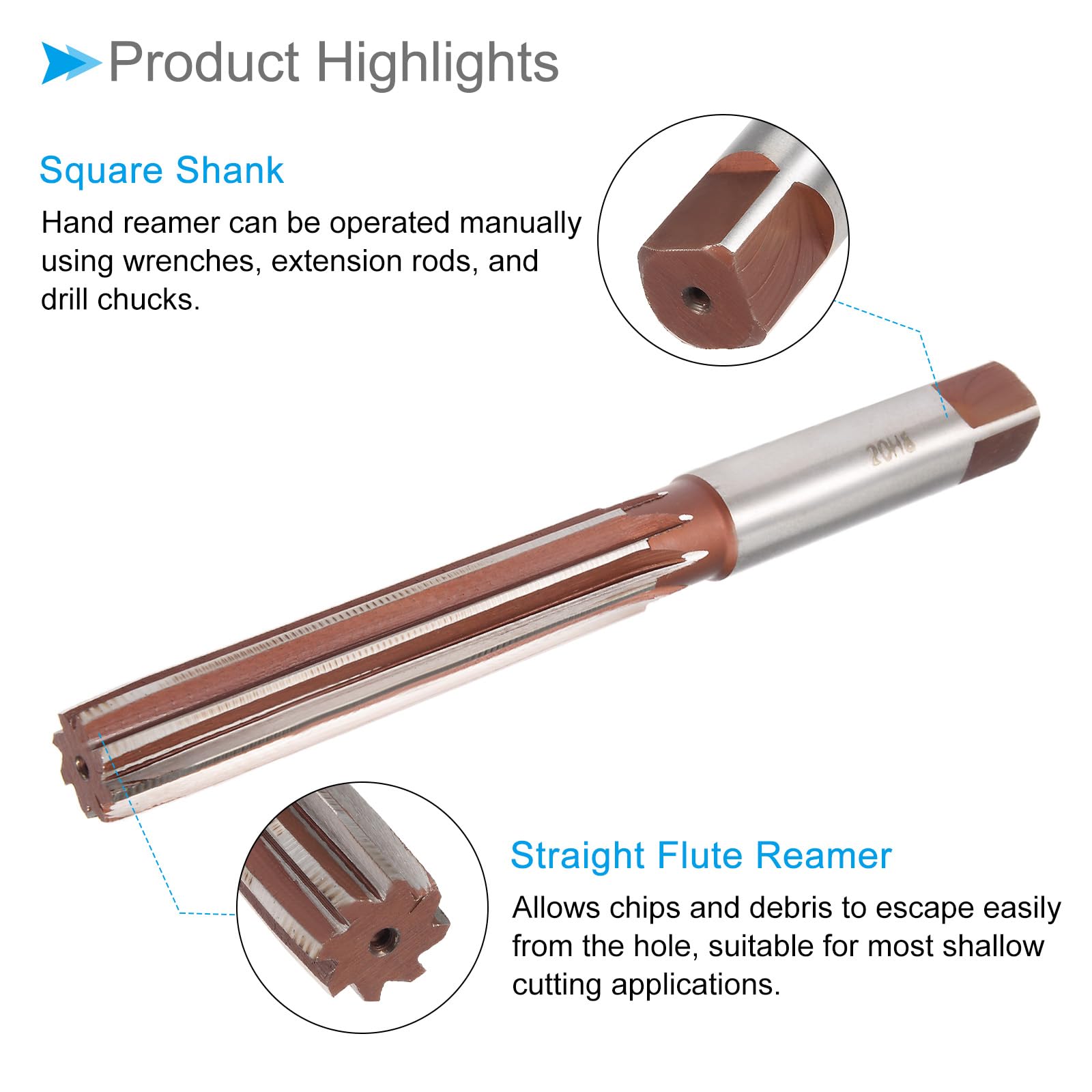 Alesatore A Mano CoCud 20mm - Per Fori Precisi In Alluminio, Ferro, Legno E Plastica, 8 Scanalature H8