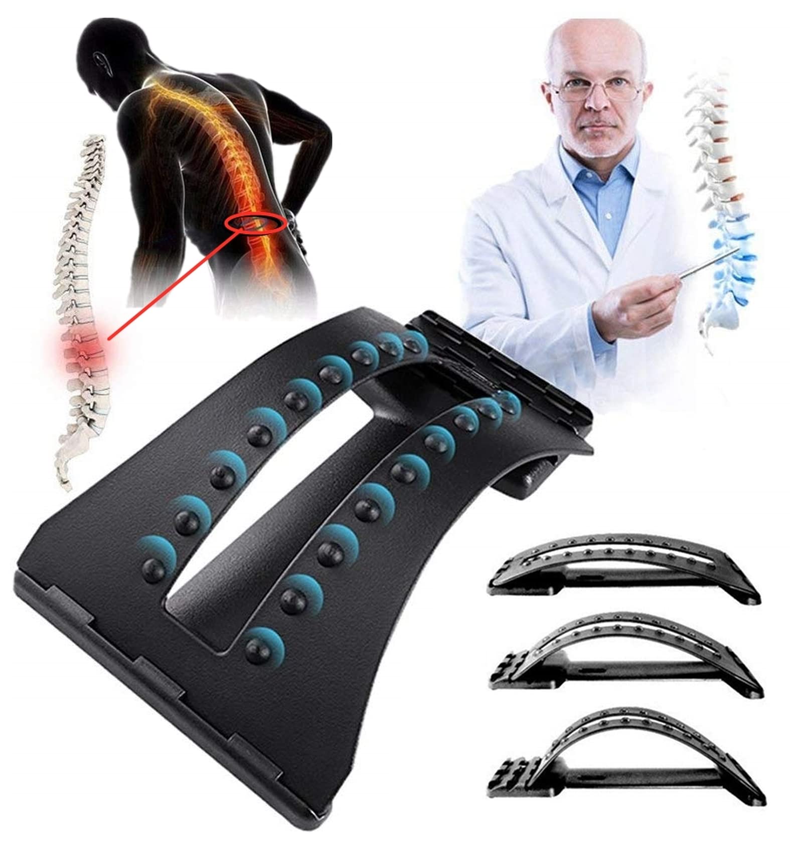 Rückendehner Rückenmassage Bahre lumbalstütze Wirbelsäule Schmerzlinderung Chiropraktik 18 Triggerpunkte 3-Level-Streckvorrichtung Rückenstrecker Rückendehner