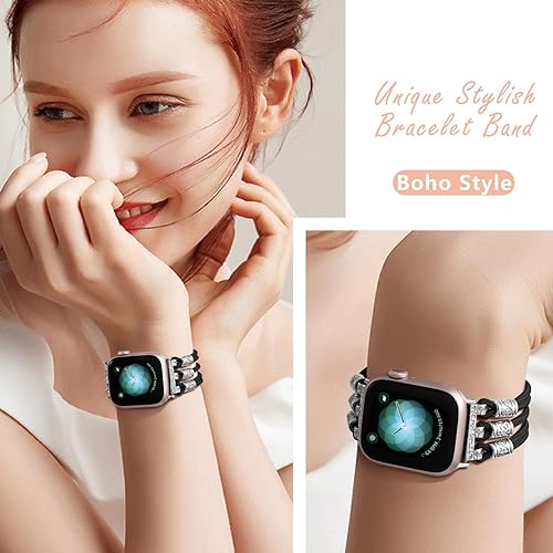 Miniatura 5 de Omnillert Correas de cuentas compatibles con Apple Watch Band de 1.61, 1.57, 1.49, 1.77, 1.73, 1.65 y 1.73 pulgadas para mujer, pulseras bohemias