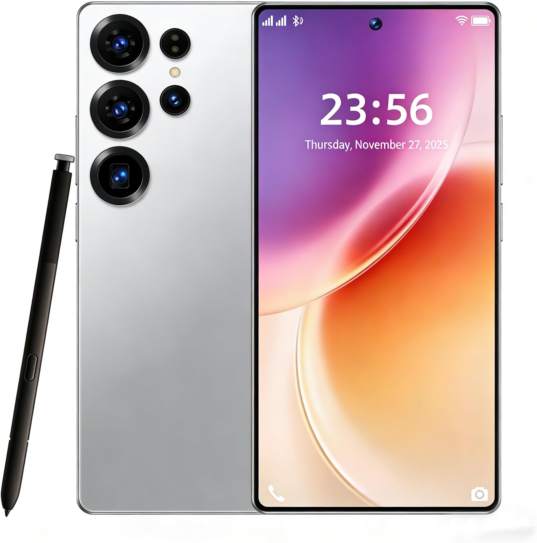 - S25U Mobile Phone, Android 16 Unlock Phone with Built-in Pen, 6.9"+120Hz HD Display Smartphone, 16+512GB 7000mAh Long Battery Life, 108MP Camera 5G/GPS/Face Unlock-Silver