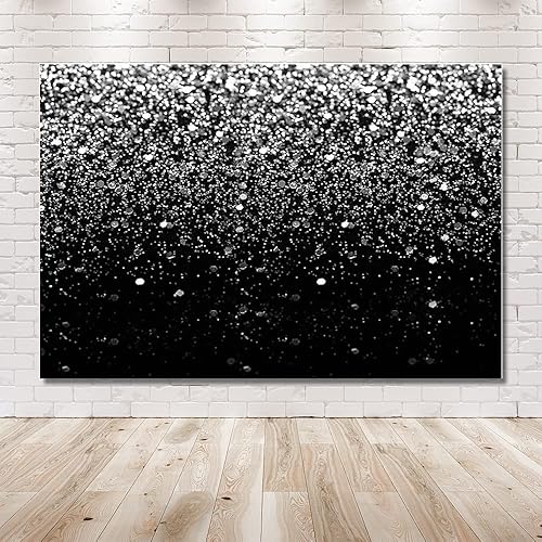 Miniatura 10 de MEHOFOND Fondo de lentejuelas plateadas con purpurina negra, fondo de baile de graduación, cielo estrellado, brillante, fondo abstracto para fotos,