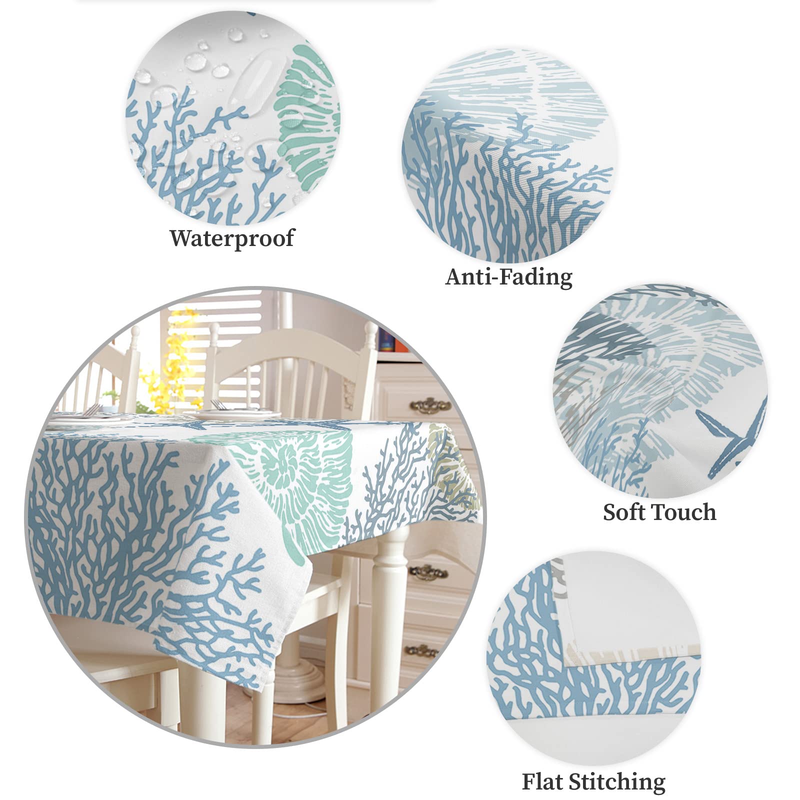 Strand-Tischdecke Rund Mit Seestern-Design – Wasserdicht & Rutschfest | Passt Für Tische Ø 114-142 Cm