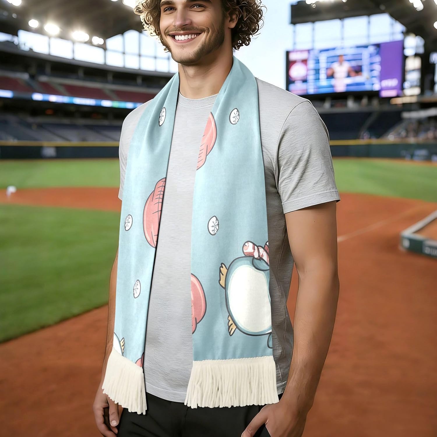 CHIFIGNO Winter Penguin Blue Sports Fan Scarf, Polyester Soccer Scarf, Soft Sweat Absorbent Wrap for Match Days and Cheer Events