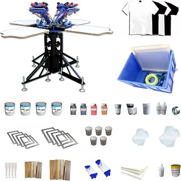 Tianiuseen 4 Color 4 Station Screen Printing Kit T-Shirt Screen Printer Screen Printing Silk Printing Press Equipment Material