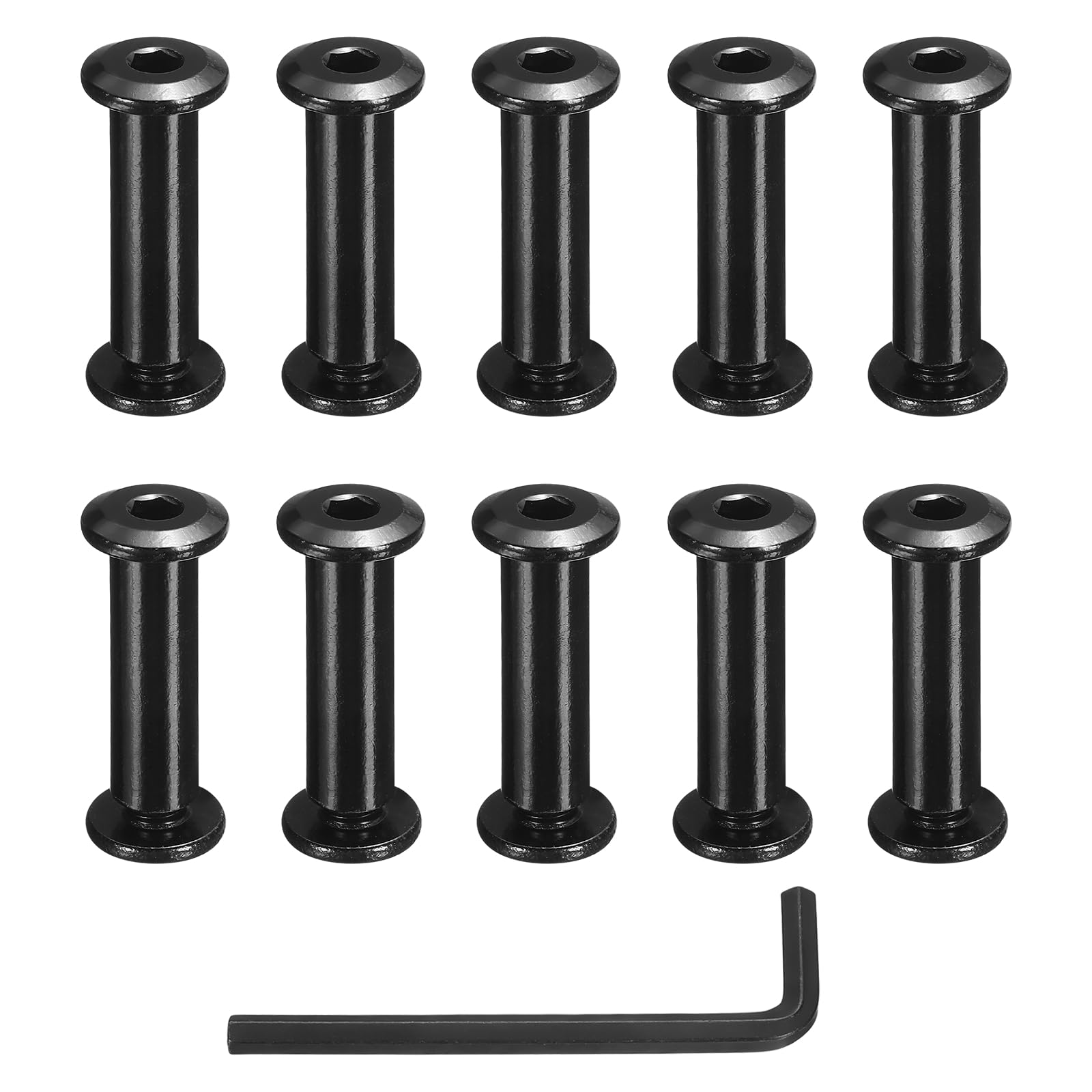 sourcing map 10 Sets Binding Post Screw, M6x12.5mm Bolts Female 8x28mm Hex Drive Socket Cap Screw Rivets Chicago Screws Furniture Bolts Stainless Steel with Wrench for Furniture Repair, Black