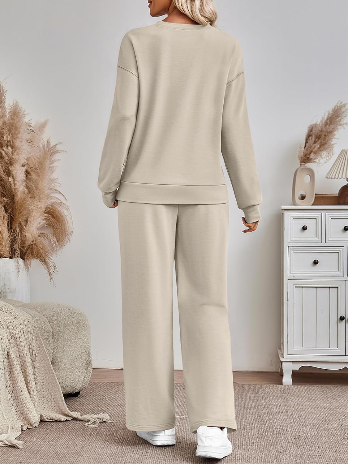 AUTOMET Womens Sweatsuits 2 Piece Sets Travel Outfits 2026 Fall Matching Lounge Set Oversized Sweatshirt Wide Leg Pants - Image 4