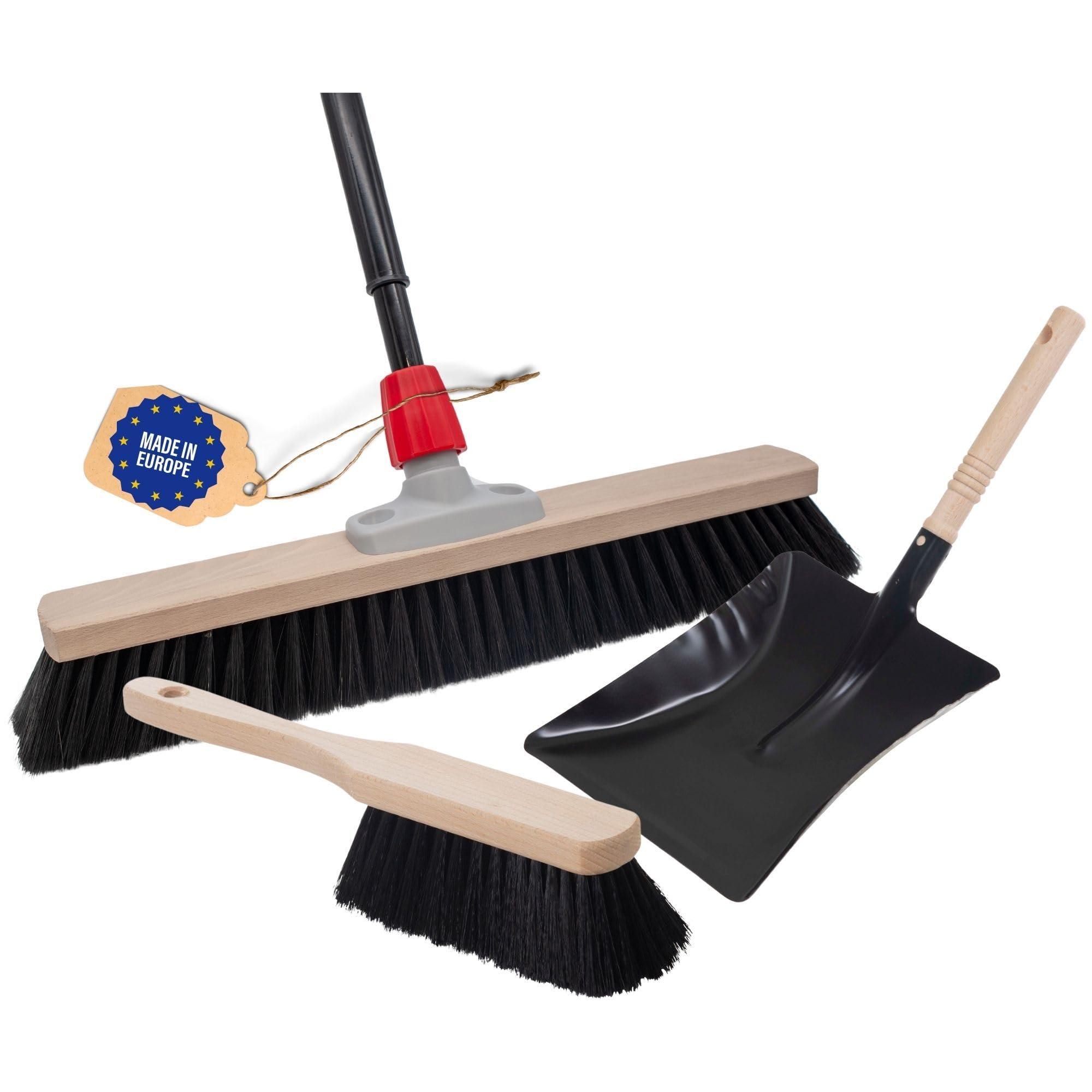 Novaliv Scopa grande, 60 cm, manico telescopico, setole sintetiche, con scopa nera, composta da paletta e scopa a mano, scopa fine scopa da officina, scopa industriale con manico