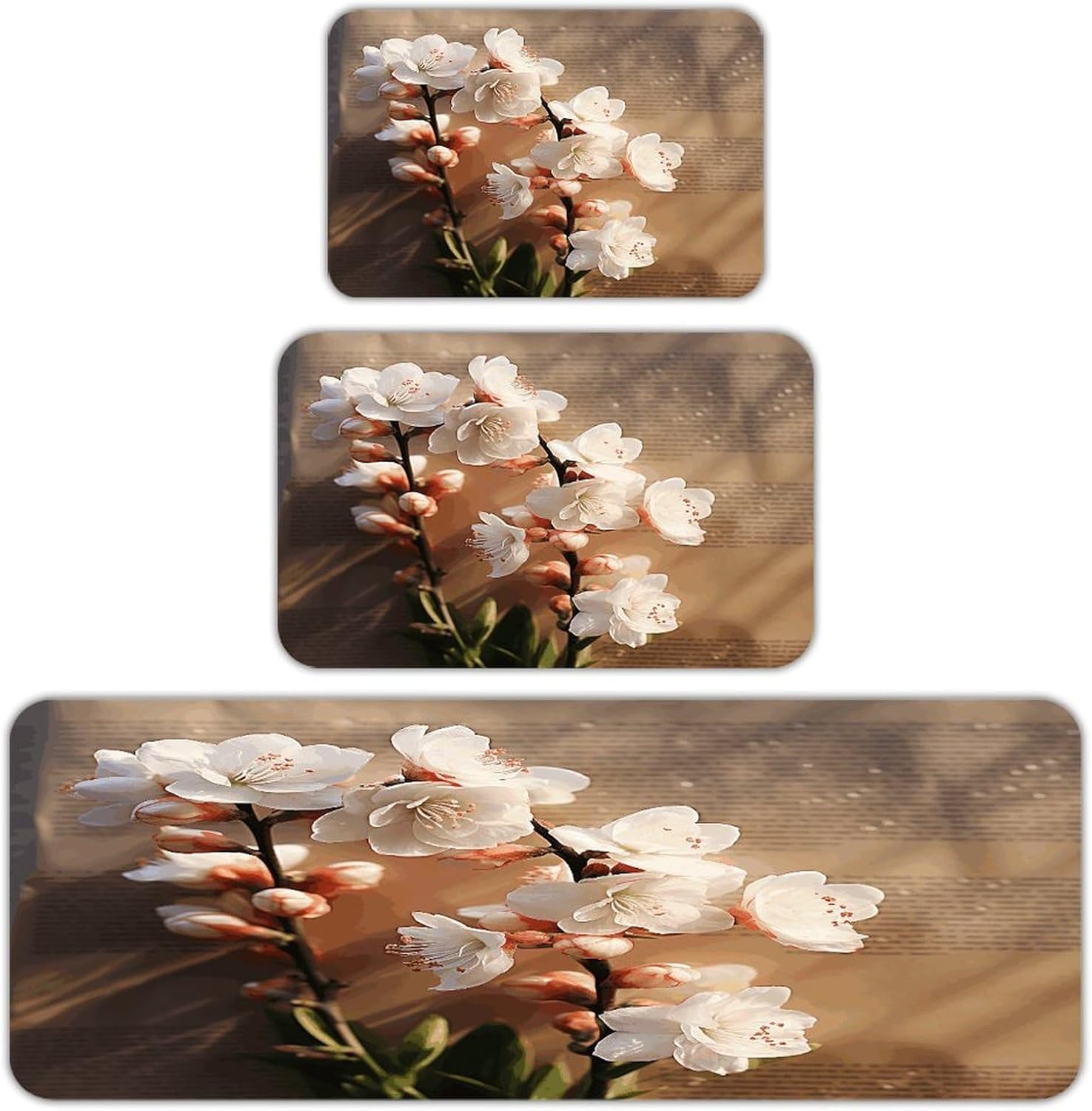 A Peach Blossom Kitchen Rugs Sets of 3 Washable Non Slip Kitchen Rug Water Resistant Carpet Piece Anti Fatigue Kitchen Mats Soft Comfort Standing Mat Modern Area Rug