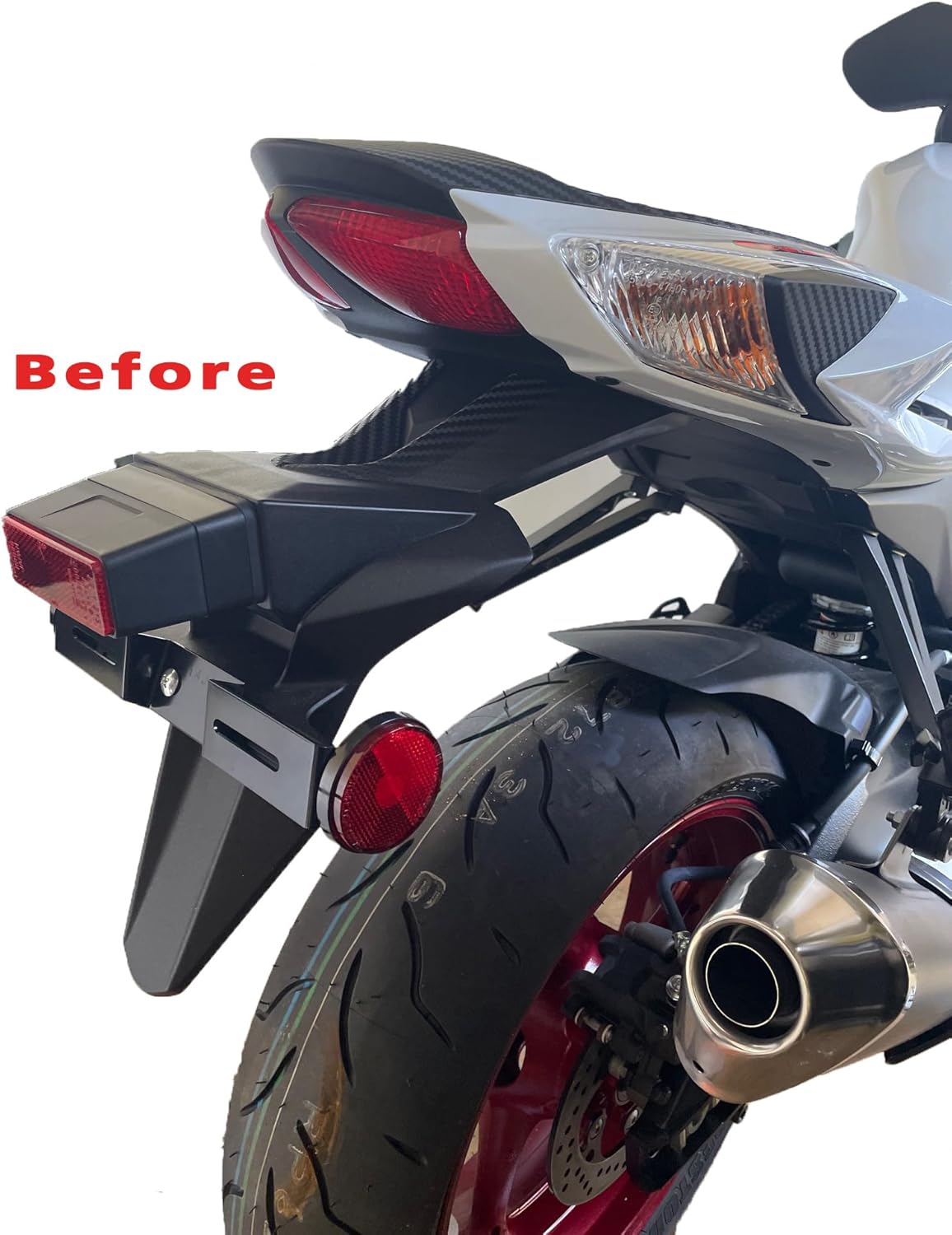 Fender eliminator fits Suzuki GSXR 600 and GSXR 750 2011-2026, SX version license plate mount with white LED taglight by Bikelitez