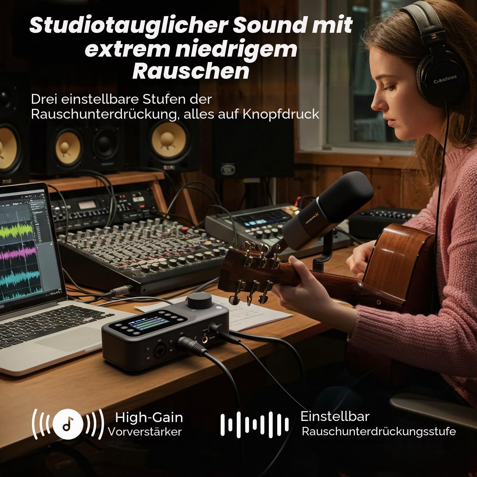 NearStream AMIX40U 10-Kanal USB-Audio-Interface und Audiomixer für PC | Zwei XLR-/6,35-mm-Eingänge mit 48-V-Phantomspeisung,Bluetooth 5.3, ein 2"LCD-Display für Podcast-Aufnahmen und Live-Streaming