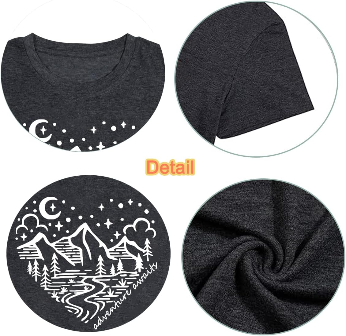 Women Mountain Shirts and So The Adventure Begins Tshirt Sunshine Moon Nature Pine Graphic Tees Heart Let's Go Find It Top - Image 5