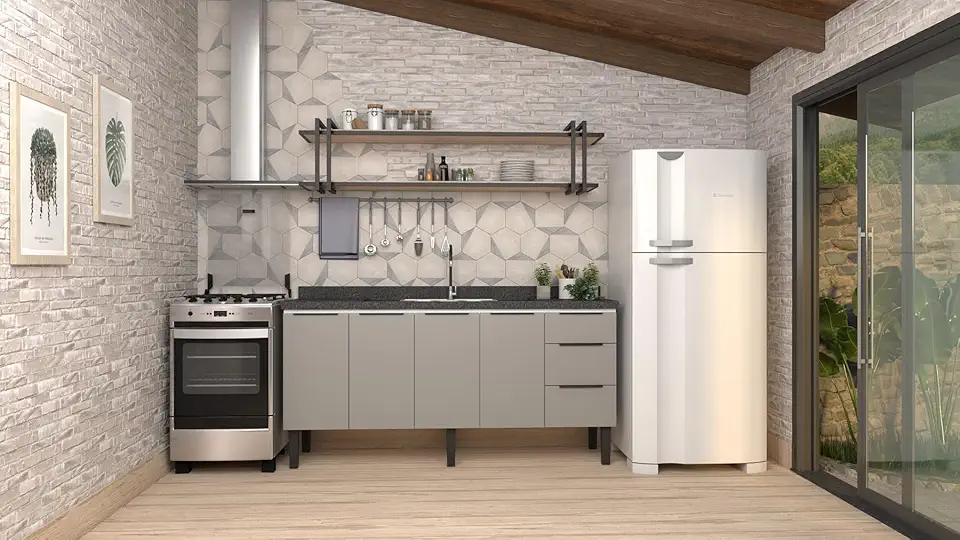 Gabinete Armário Cozinha Jupter 1.80 Mt 100% Aço Galvanizado P/Pia -Balção 180 cm -4 Portas- 3 Gavetas -Cinza