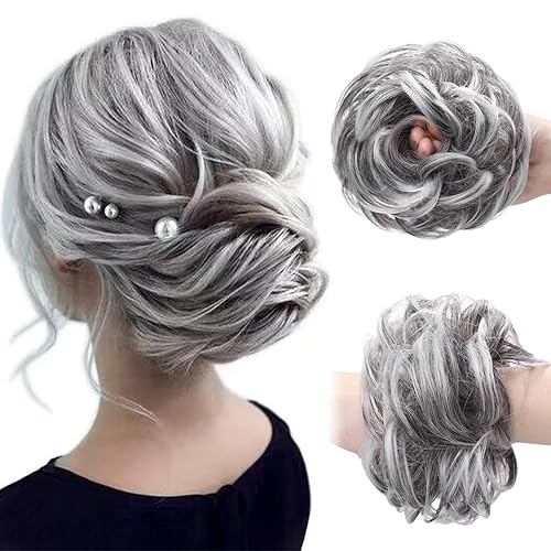 Moño desordenado para mujeres y niñas, extensiones de cabello sintético despeinado, moño sintético para uso diario (marrón oscuro mezclado con