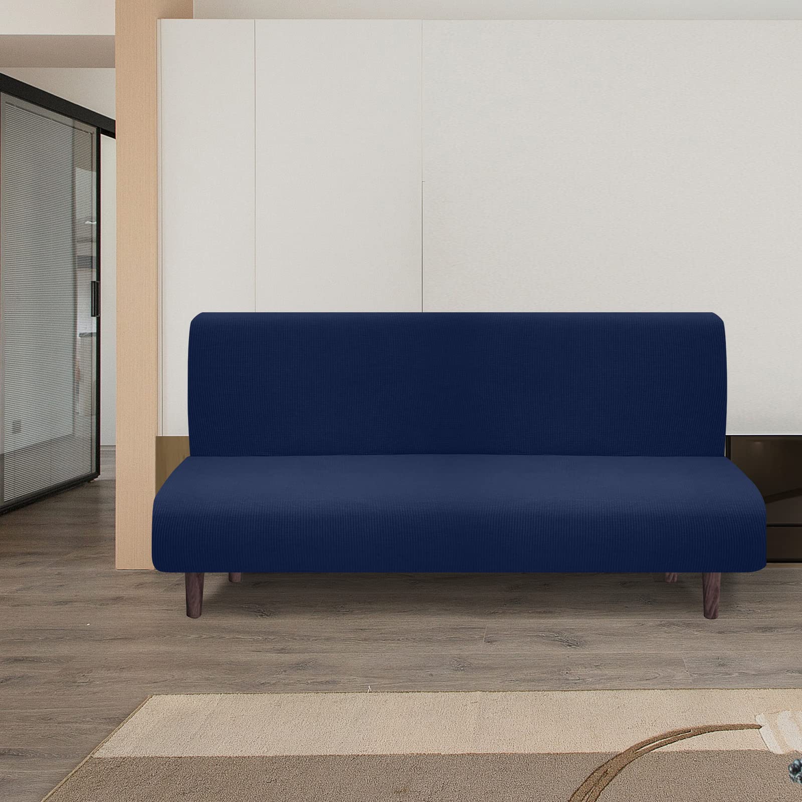 Granbest Copertura impermeabile senza bracciolo Futon ad alta elasticità per divano letto pieghevole antiscivolo senza braccioli (blu marino)
