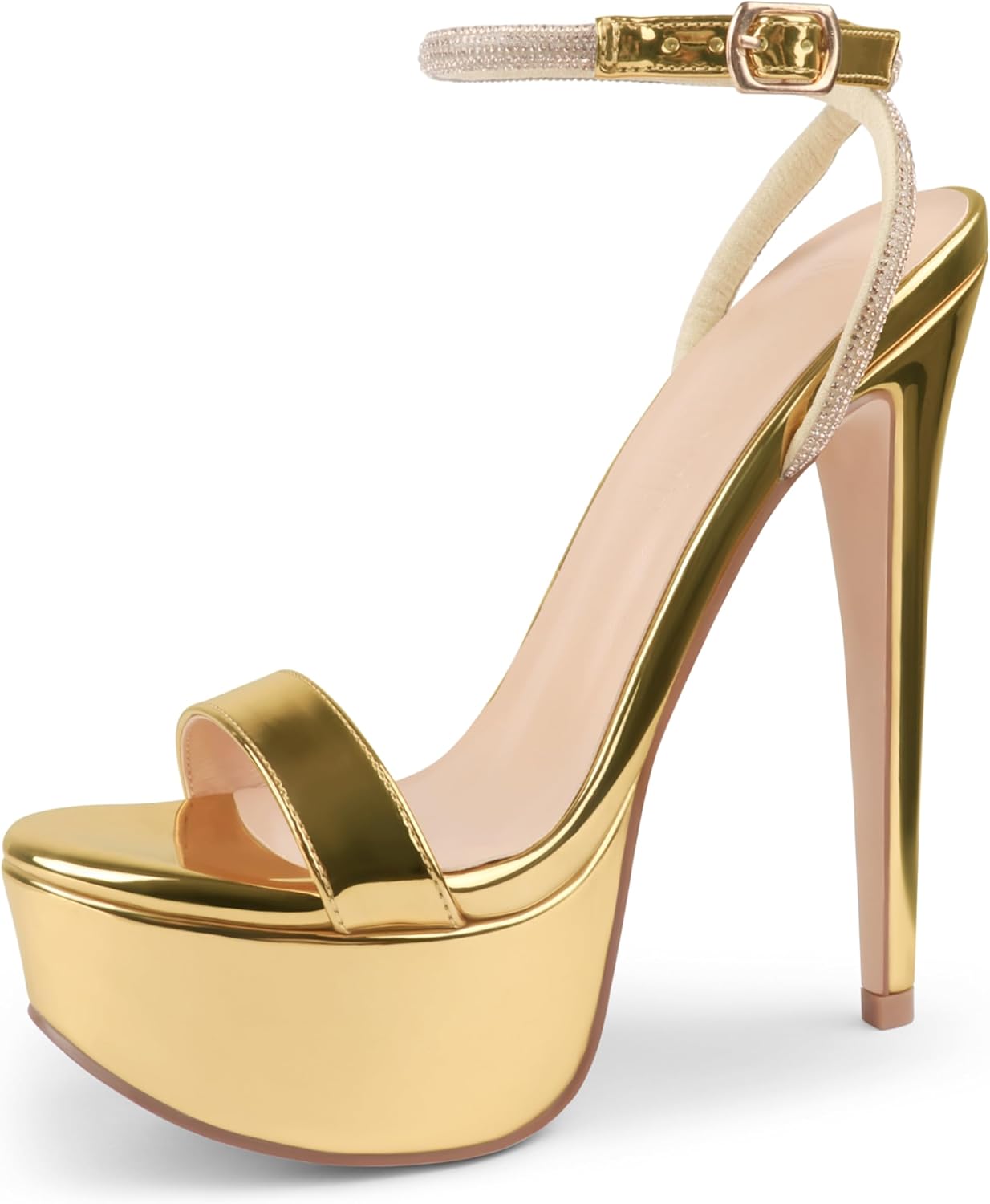 MERUMOTE Women's Platform Heels Sky High Heel Sandals Party Bridal Evening Shoes Gold US6.5 - Image 4