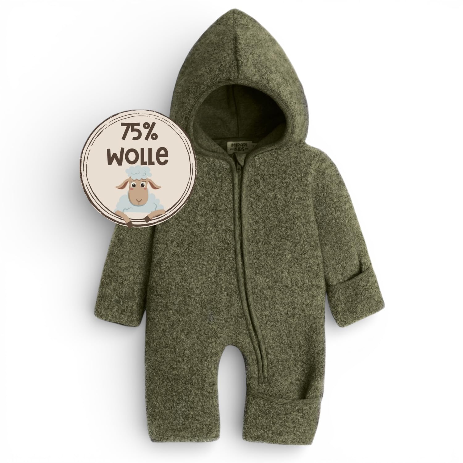 Wolloverall mit Reißverschluss und Kapuze - Winteranzug Baby - Overall aus Wolle