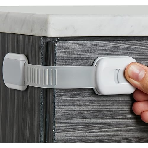 Child Safety Strap Locks (8-Pack) Baby Locks for Cabinets and Drawers, Toilet, Fridge & More. 3M Adhesive Pads. Easy Installation. (White/Gray)
