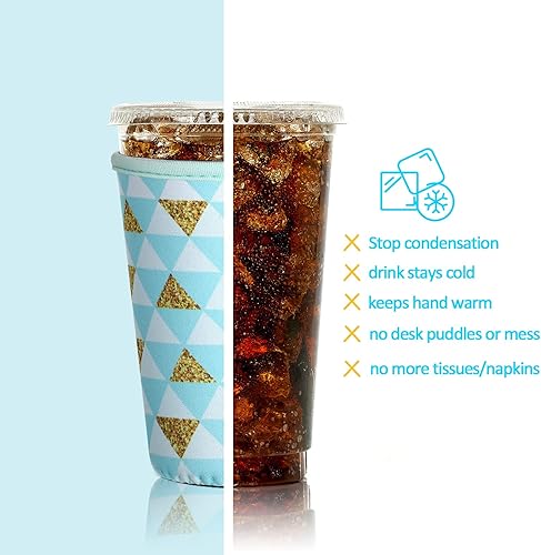 Vista 36 de Patelai Funda aislante reutilizable para café helado, 4 piezas, para bebidas frías, bebidas y soporte para la mayoría de los cafés