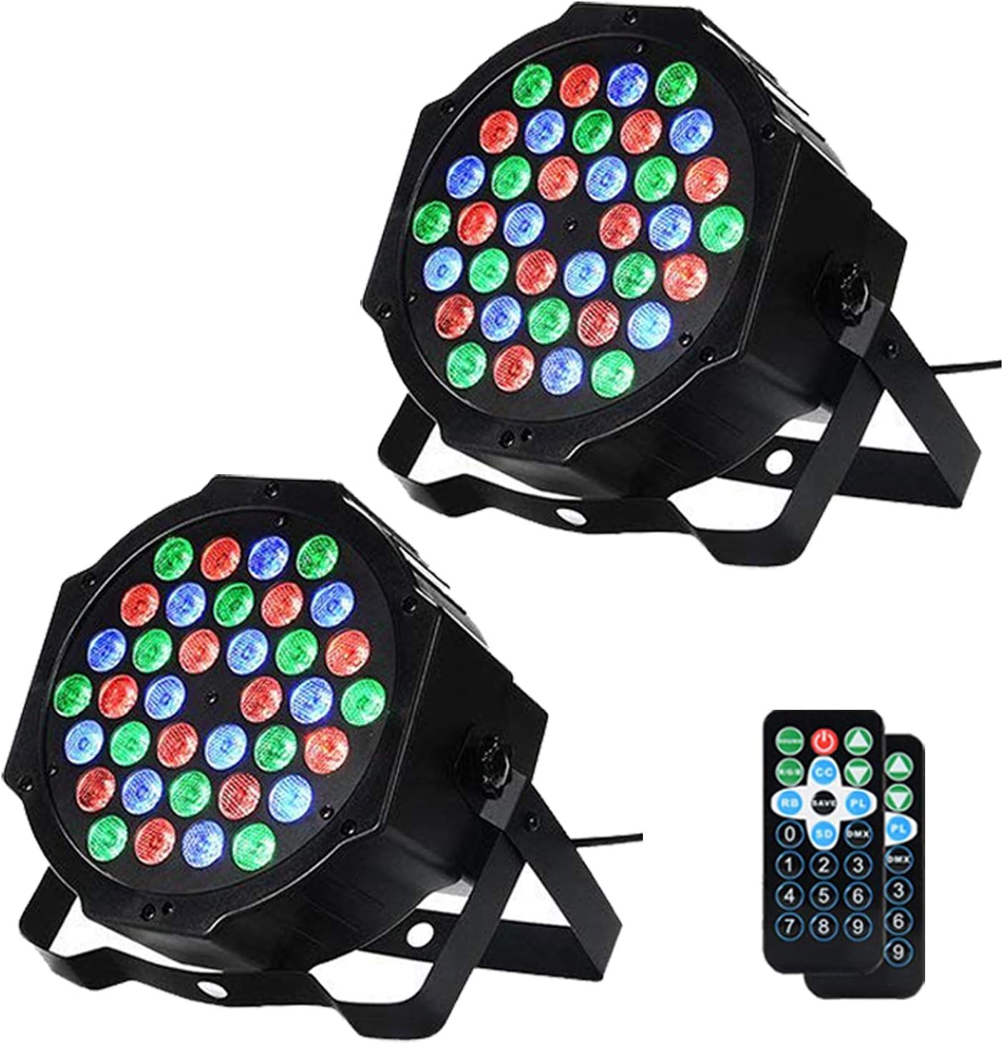 Dj Lights, 2 Pack 36 LED Par Lights Stage Lights with Sound Activated Remote Control & DMX Control, Stage Lighting Uplights for Wedding Club Music Show Christmas Holiday Party Lighting
