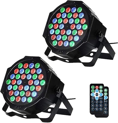 Luces de DJ, paquete de 2 36 luces LED par luces de escenario con control remoto activado por sonido y control DMX, luces de iluminación de