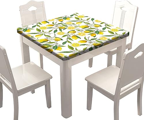 Miniatura 26 de SongYi Mantel cuadrado de grano de madera, textura de madera marrón, borde elástico, decoración del hogar, cubierta de mesa de poliéster, Grano de