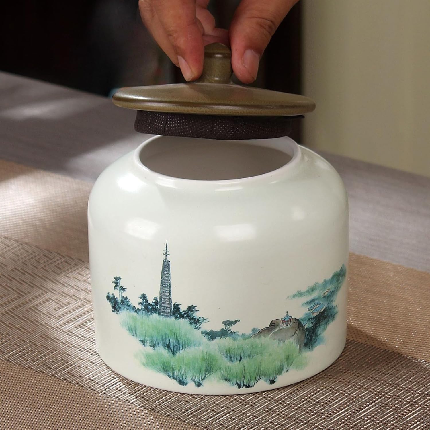 Ceramics Tea Canister, 850ml 28.9oz, Sealed Jar Antique-style Chinese Style Storage Jar