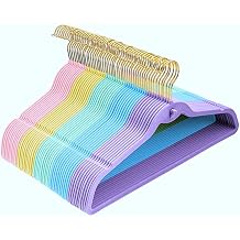 Pastel Velvet Hangers with Gold Hooks, Non-Slip, 50 Pack, Unicorn Colors