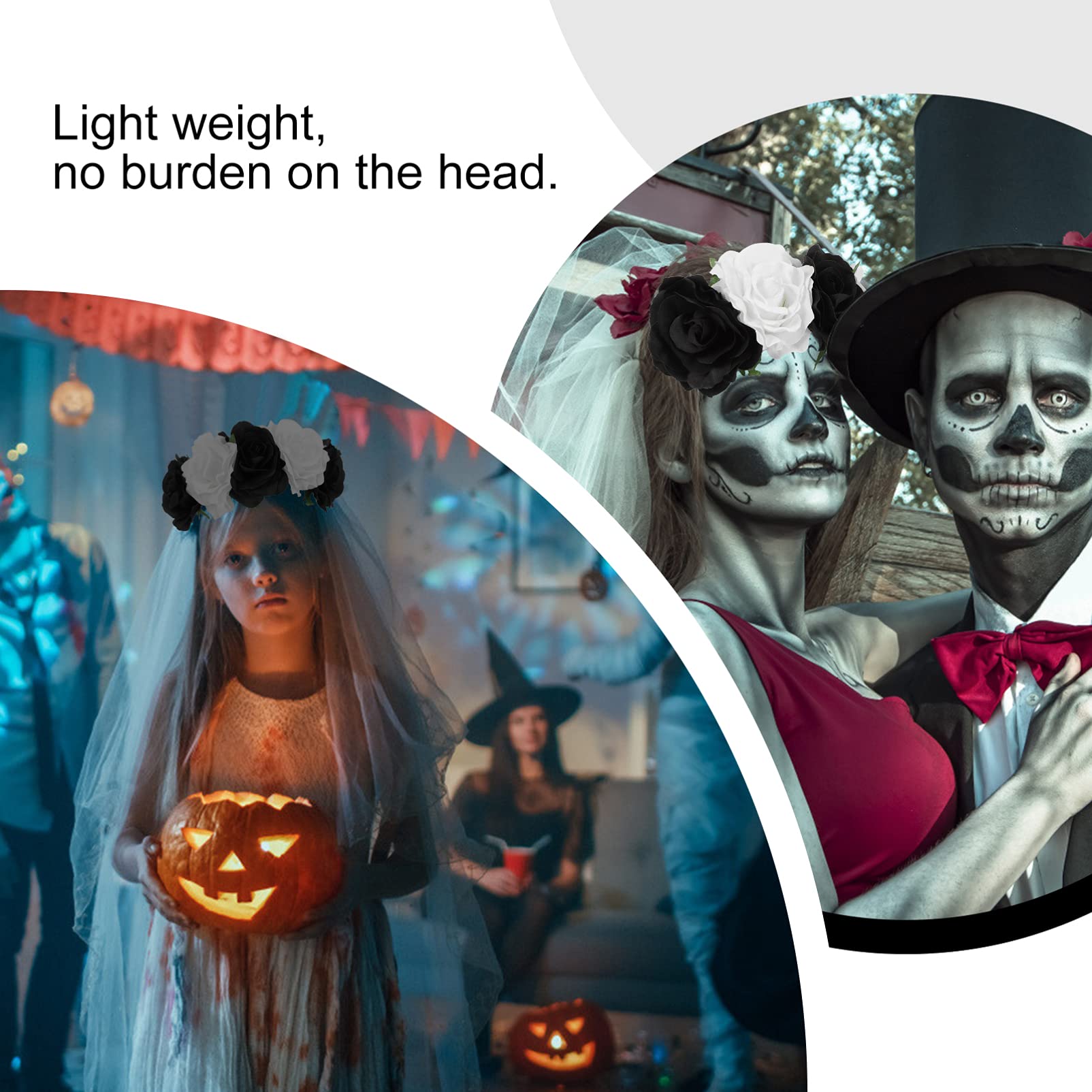 Lurrose Diadema De Flores De Rosas Para Halloween, De Flores Del Día De Los Muertos, Bandas Mexicanas Para El Pelo, Accesorios Creativos Para Cosplay Carnaval