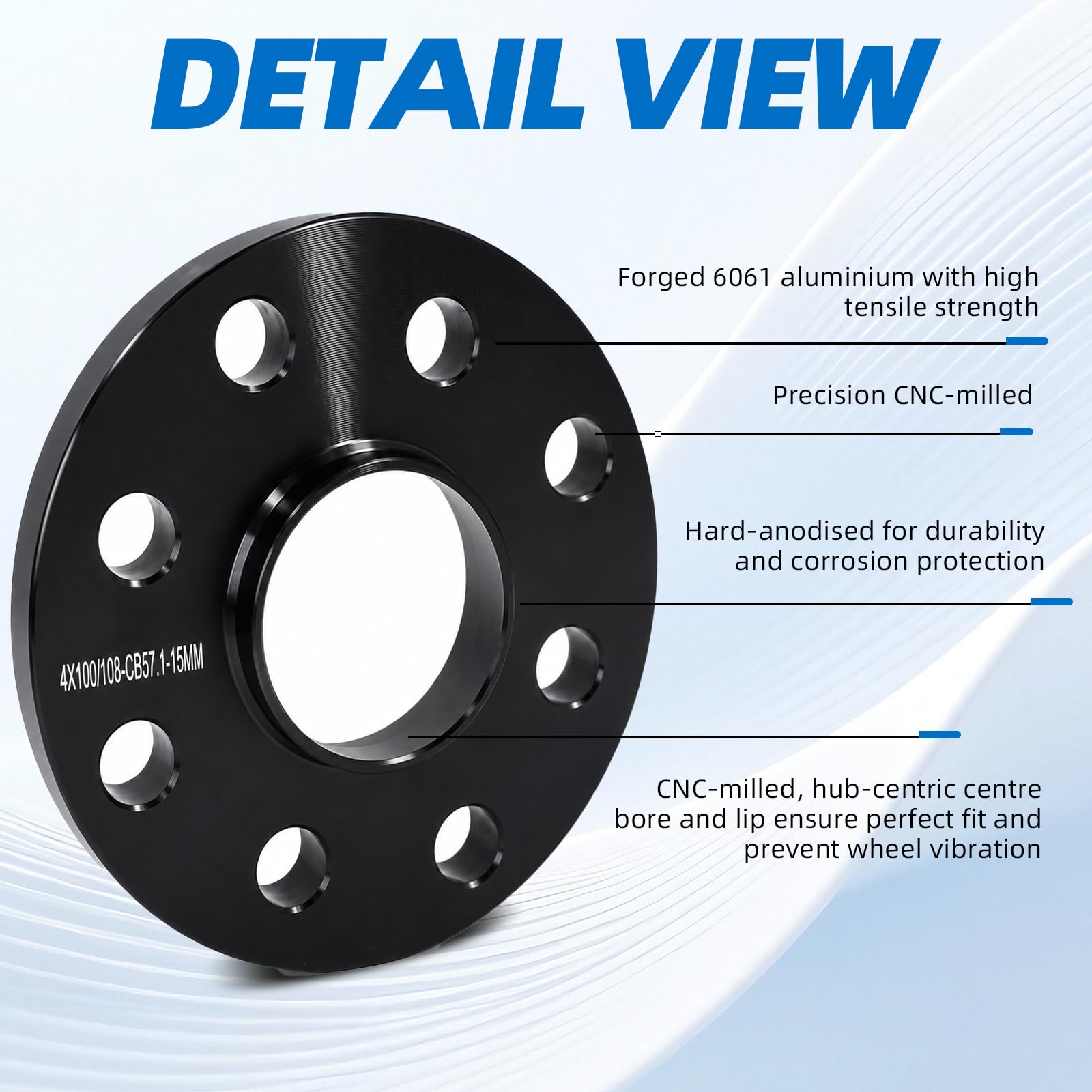 Distanziali 2 x 15 mm LK 4 x 100/108,57,1 mm, per VW Golf Polo