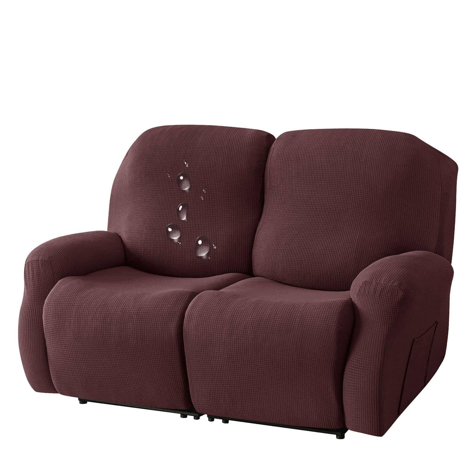 Wasserdicht sesselschoner für relaxsessel 2sitzer Stretch 6-Stück sesselüberwurf Für Relaxsessel Jacquard mit Tasche Sesselbezug Für Kind Pet Hund Katze-Kaffee-2sitzer