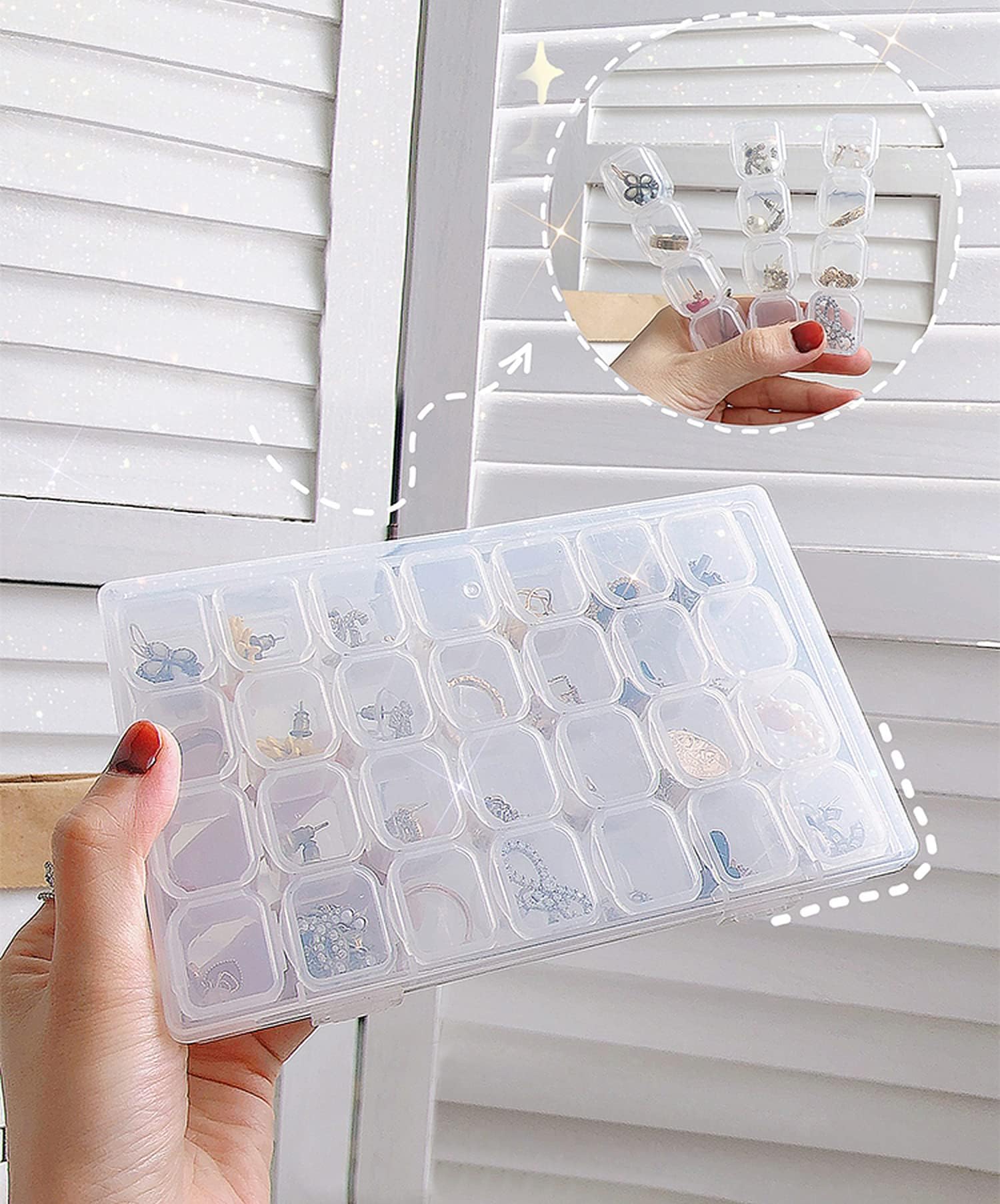 wolpin 28 Grid Plastic Jewellery Organizer Box | Detachable Storage Case with Dividers for Rings, Earrings, Necklaces, Lipsticks | Transparent Multi-Purpose Home Organizer for Makeup & Accessories