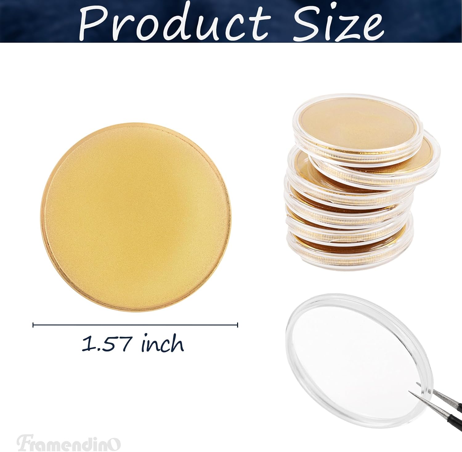 Framendino, 15 Pack Blank Challenge Coins Laser Engraving Stamping with Acrylic Protection Boxes for DIY Crafts Styles A