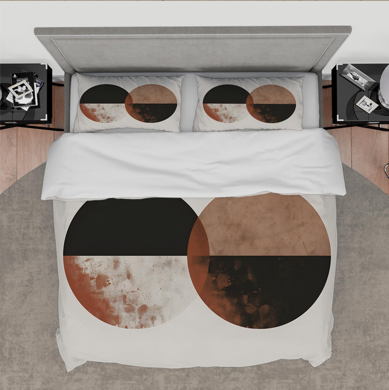 Minimalistyczny zestaw pościeli Mid Century nowoczesny minimalistyczny zestaw poszewek na kołdry estetyczne koła pełne księżyc 3 sztuki z ukrytym zamkiem błyskawicznym 220x240cm