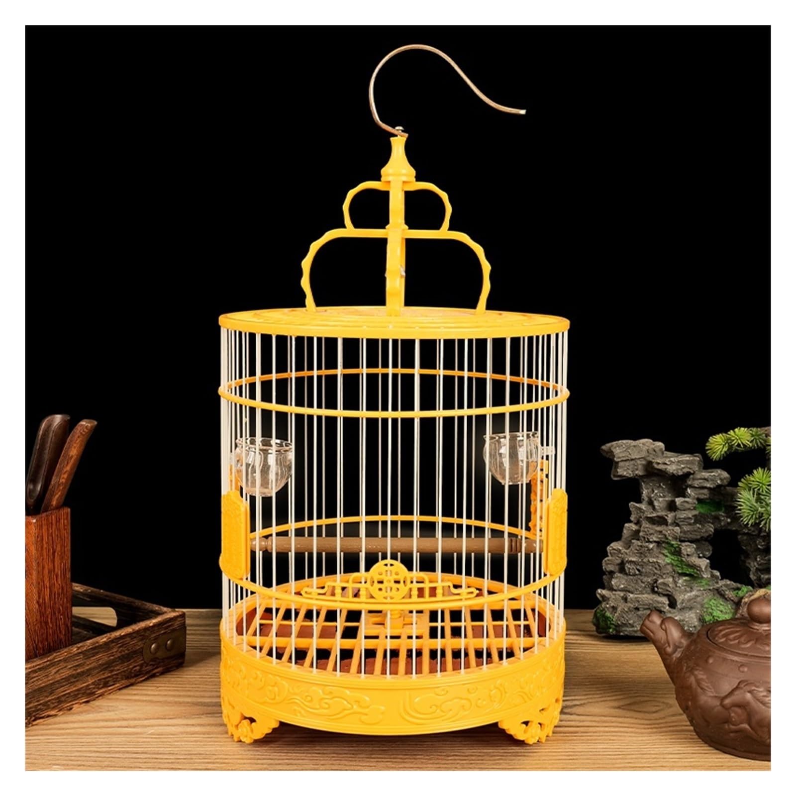 Gabbia per uccelli Gabbia Canarini Gabbia For Uccelli Sospesa, Ornamento Rotondo In Plastica Con Porta Di Sicurezza For Interni Ed Esterni Voliera Robusta(Yellow)