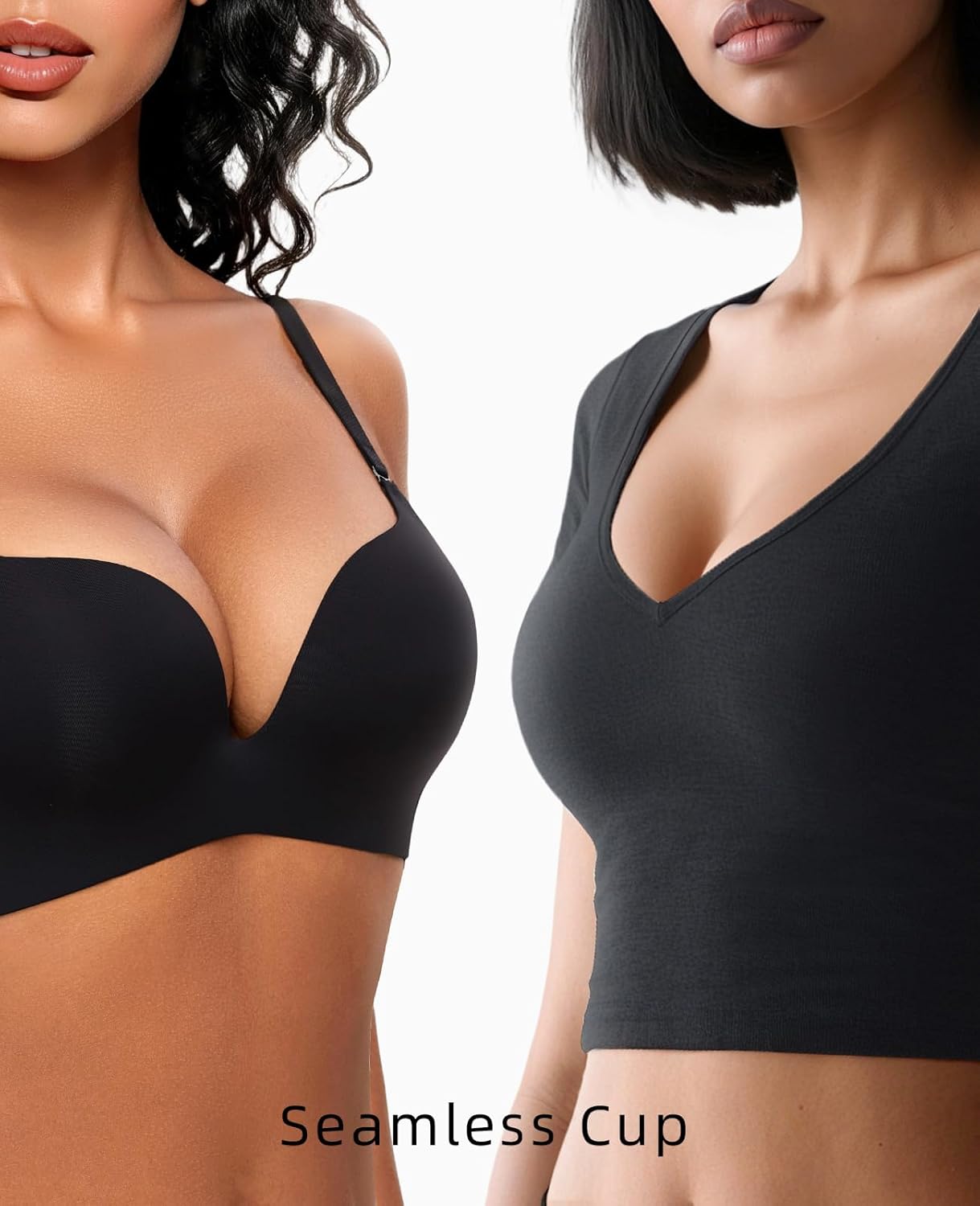 Women's Wireless Push Up Bra Seamless Padded Plunge No Underwire T Shirt Bras Comfort - Image 5