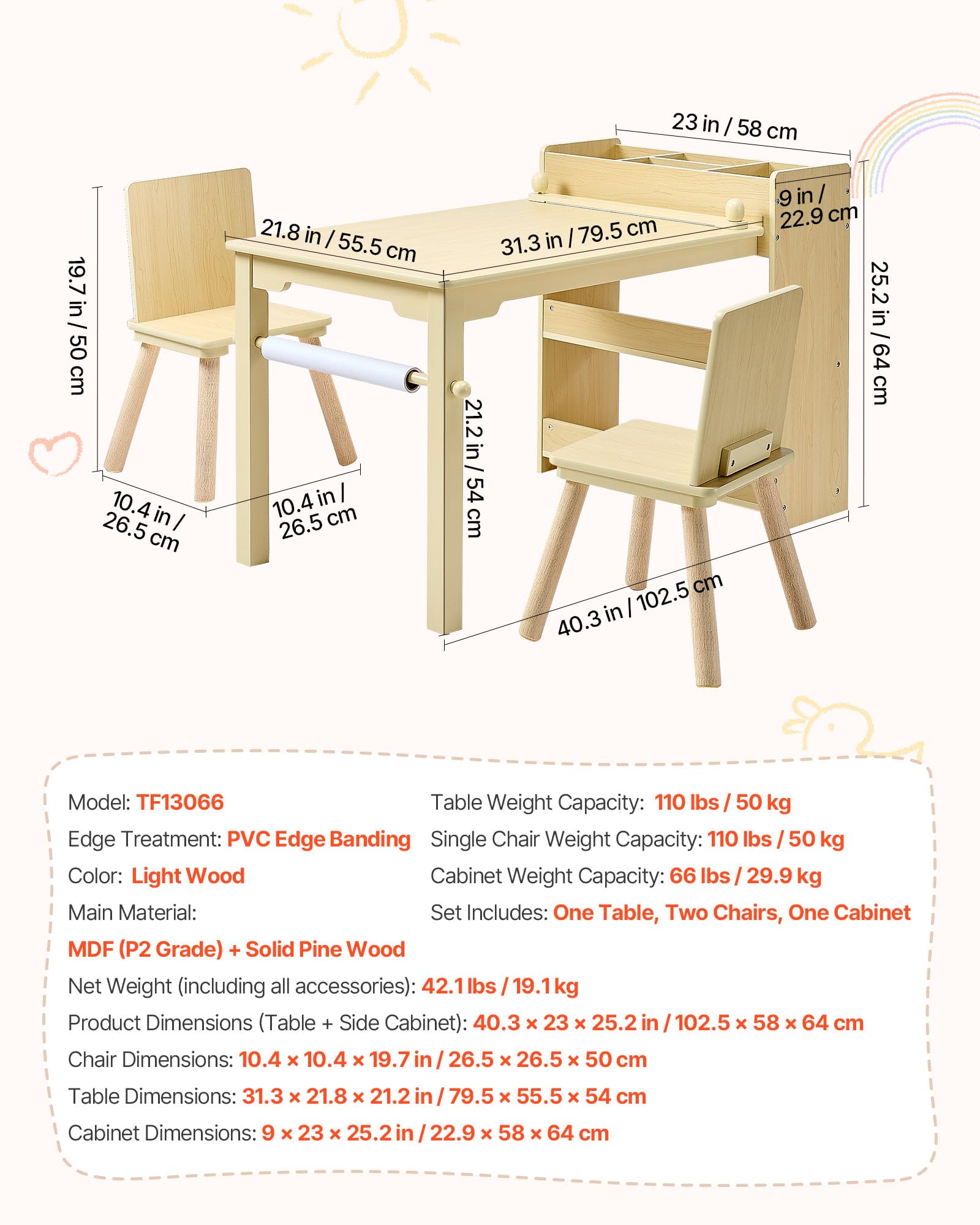 VEVOR Table d'art pour Enfants avec 2 Chaises, Bureau d'Activité avec Étagères de Rangement 3 Niveaux, Kit en Bois pour Tout-Petits, pour Lecture Dessin Bricolage Apprentissage Écriture, Bois Clair