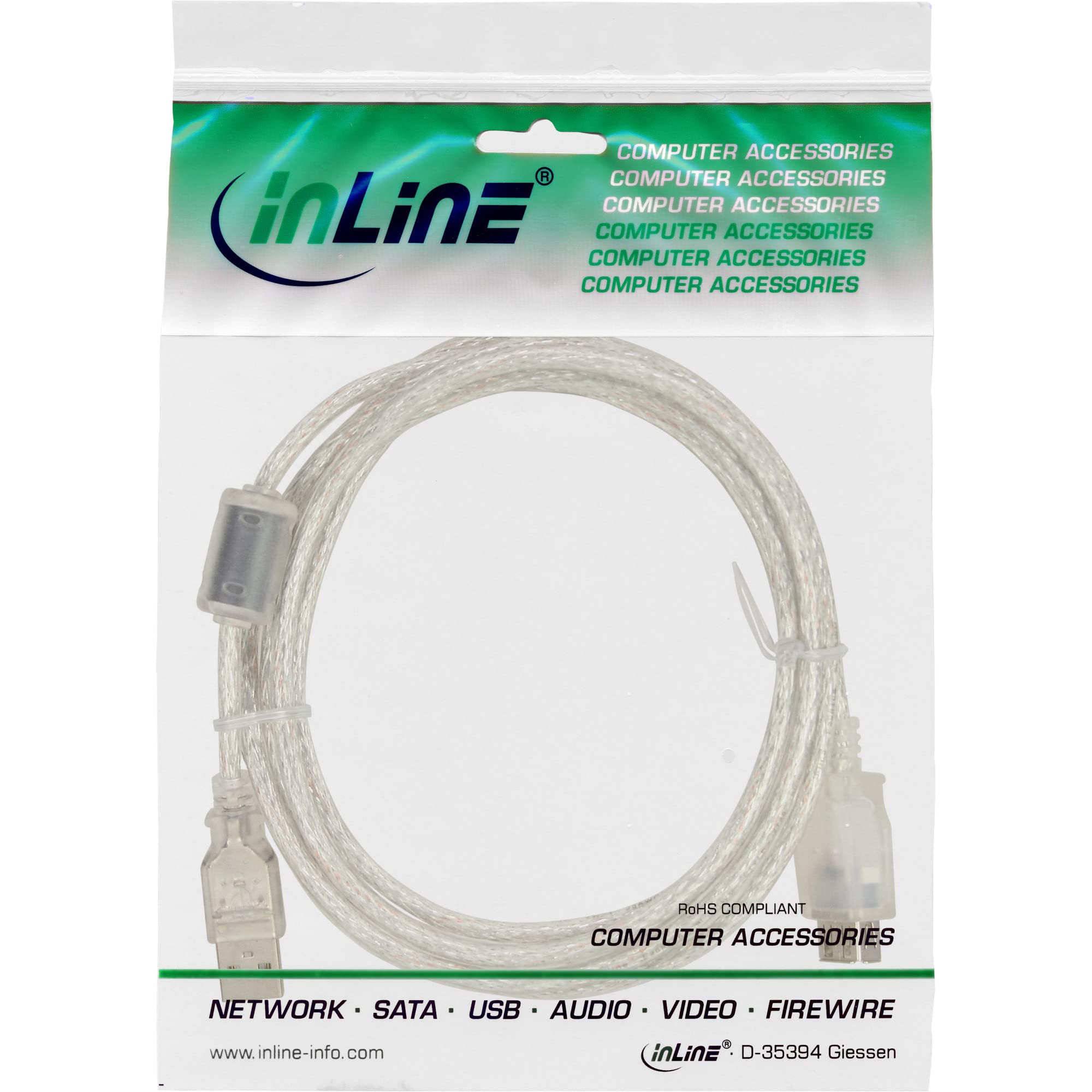 Image secondaire de Rallonge USB 2.0 InLine 1 m avec Noyau de Ferrite - Transparent