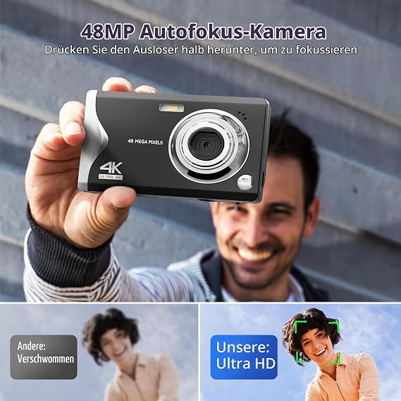 Digital Camera CCN 48MP 1080P FHD Photo Camera with 3.0 Inch Screen 16X Digital Zoom Portable Compact Camera with 32GB TF Card USB Cable for Teenagers Adults Beginners Black