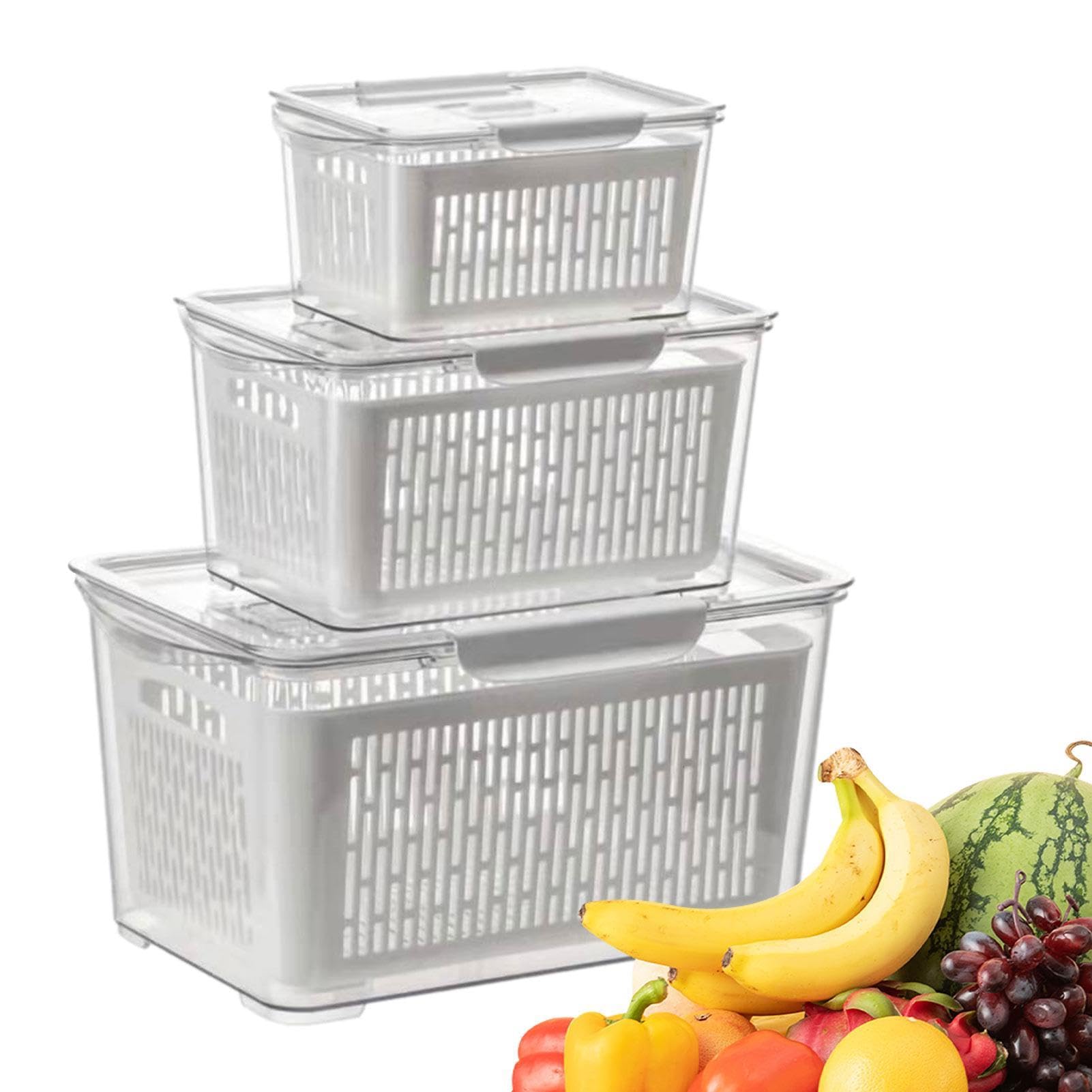 Behälter für Kühlschrank-Organizer, Obstsiebbehälter, stapelbares Obstsieb | mit 3-teiliger Kühlschrank-Box | Lebensmittelbehälter Set mit Manig