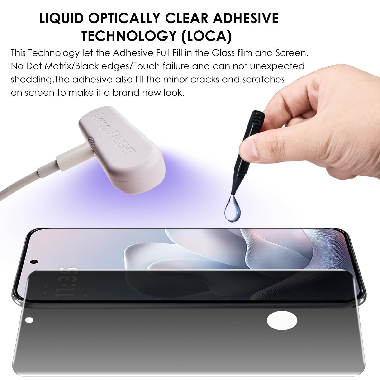 Protector de pantalla de privacidad para Motorola Edge 70 Fusion, paquete de 3, vidrio templado LOCA UV, compatible con identificación de huellas dactilares, resistente a los arañazos 9H