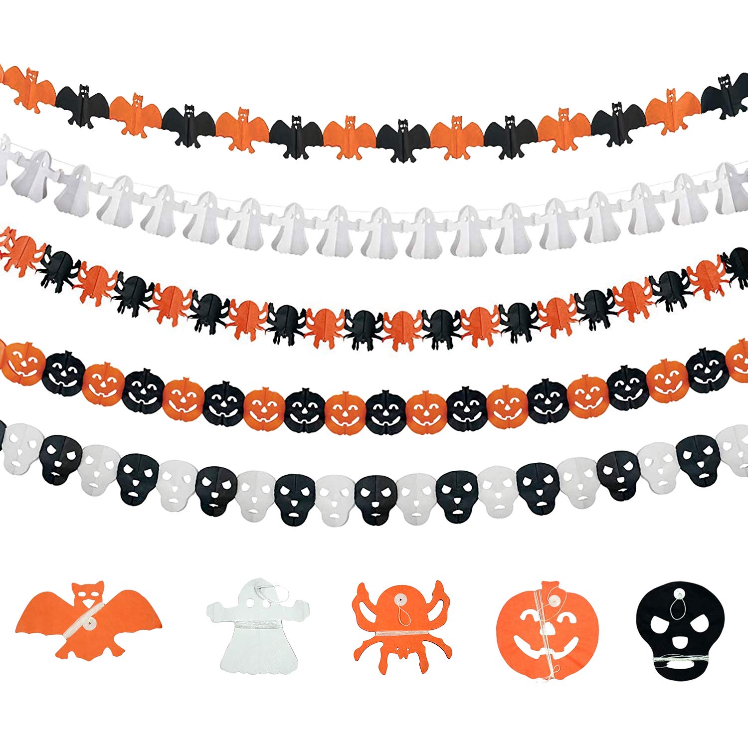 Halloween Decoration,5pcs Deco Halloween Interieur,Halloween Décoration Set,Halloween Guirlande Bannier Papier Décoration Pour La Nuit D'halloween