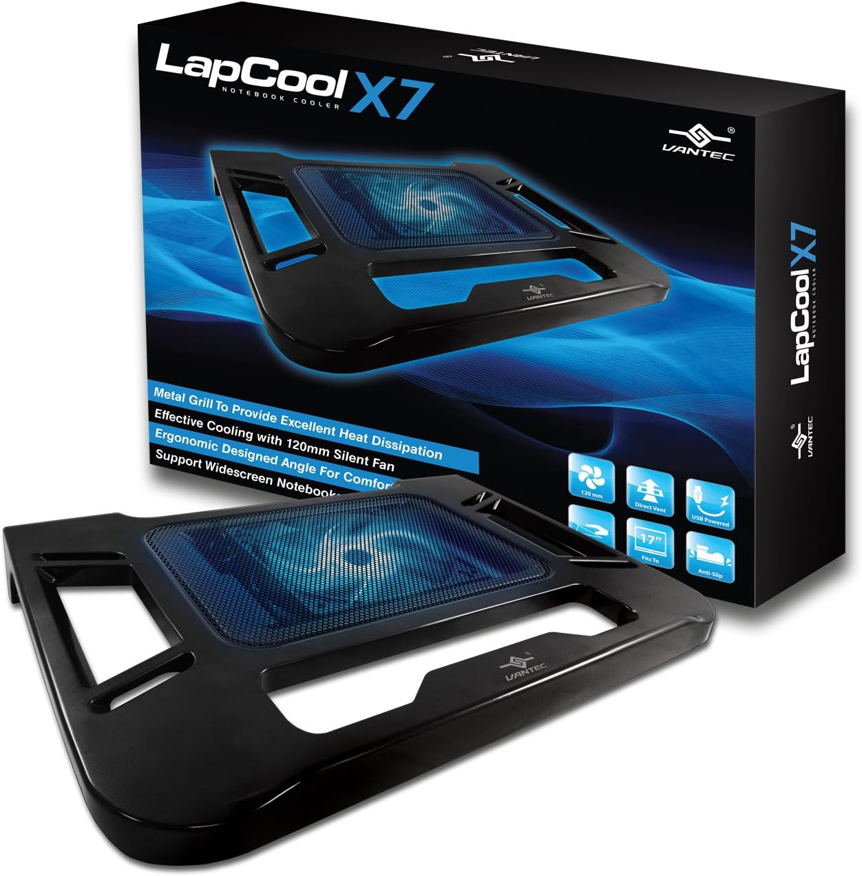 Vantec LapCool X7 17-Inch Widescreen Notebook Cooler with 120mm Fan (LPC-120-BL)