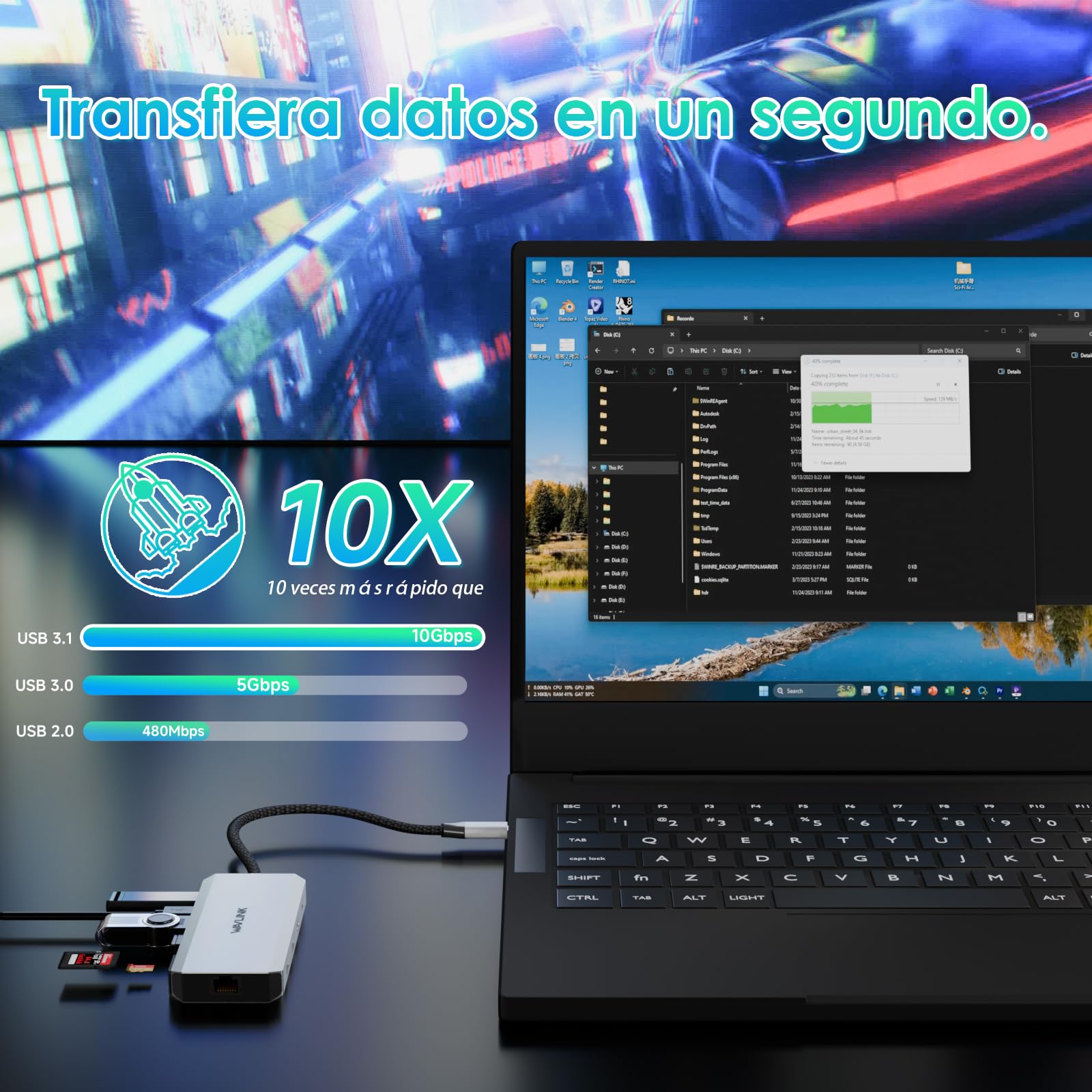 WAVLINK Estación de Acoplamiento para portátil, Displayport Docking Station con Dual DP, HDMI, 100W PD IN, 10Gbps USB A/C, Puerto 2.5G Ethernet para DELL/HP/Lenovo etc.
