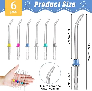 Water Flosser Replacement Tips, Refill Heads Compatible with Waterpik Water, Replacement Classic Jet Tips Compatible with WP100 WP108 WP112 WP250 WP450 WP560 WP660 WP811 WP861 (6-Pack)